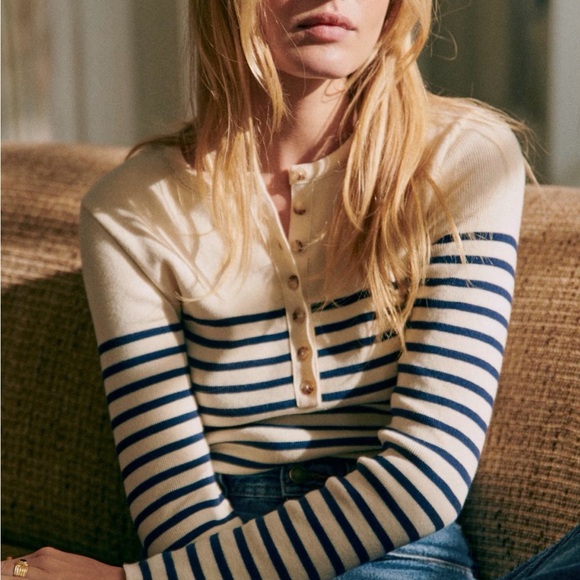 Alexis Jumper - Striped Cream and Blue Women's Sweater - Picture 2 of 3